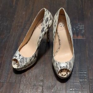 Vinca Camuto snake print platform heels